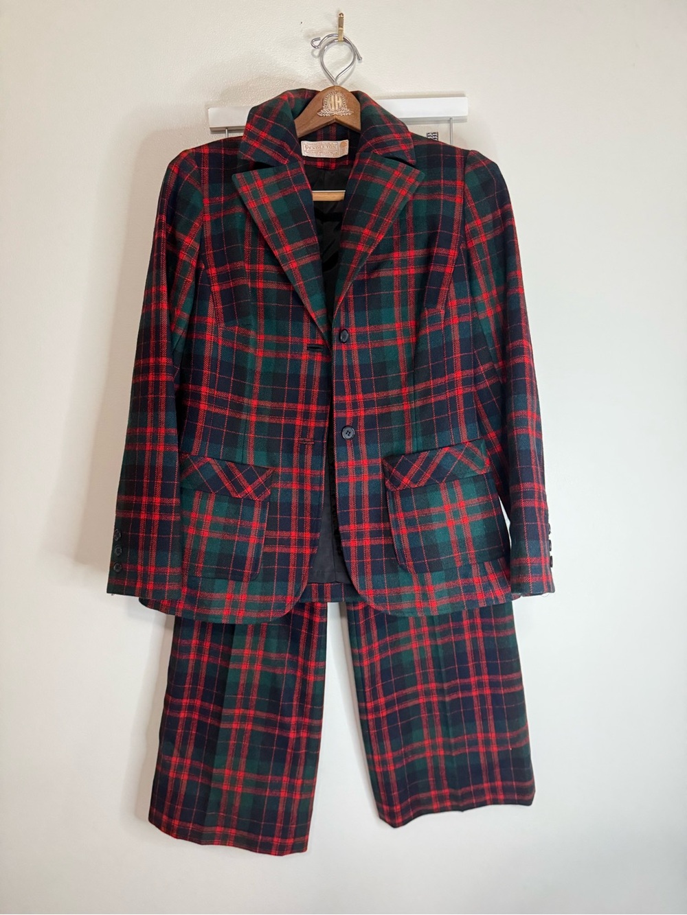 Pendelton Vintage Tartan Plaid Blazer and wide leg Trouser Set size small